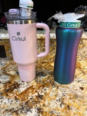 Cirkul Pink Travel Mug with Iridescent Bottle